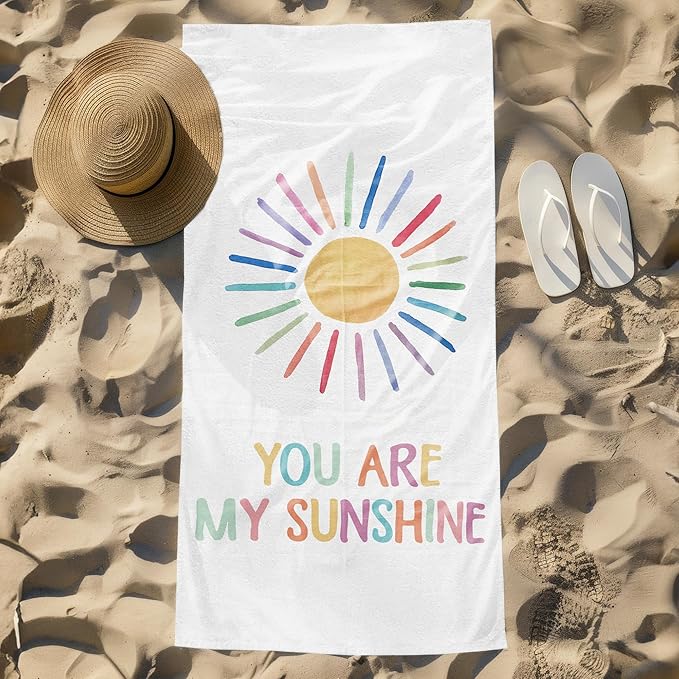 Boho Sunshine Kids Beach Towel, Boho Colorful Sunshine Pool Towels, You are MySunshine Large Beach Bath Travel Towels for Girls Boys Kids, Sun Bathroom Nursery Accessories Decor,30x60in