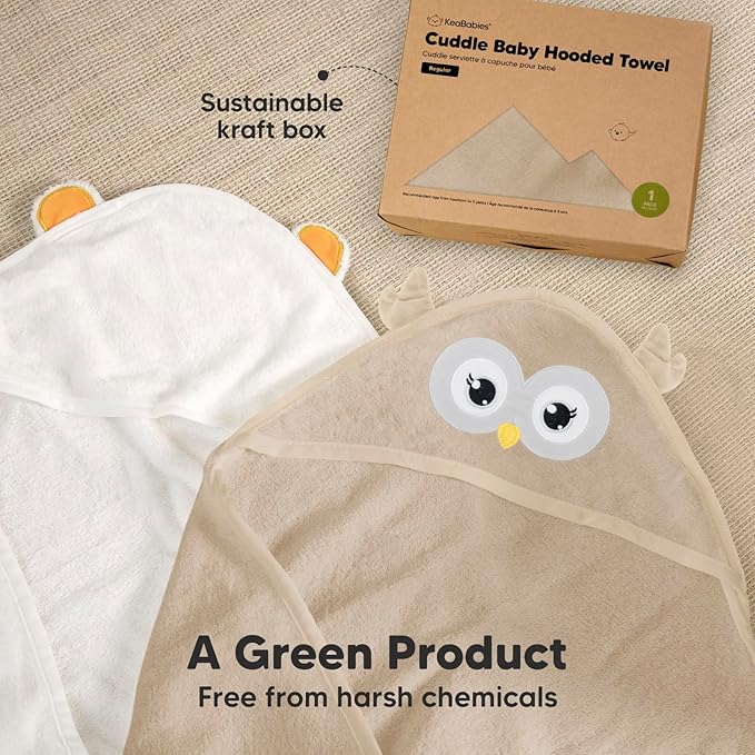 KeaBabies Hooded Baby Towel for Newborn - Viscose Derived from Bamboo Large Baby Bath Towels with Hood for Boys, Girls, Toddler, Extra Absorbent & Soft Newborn Bath Essentials (Owl, Regular)