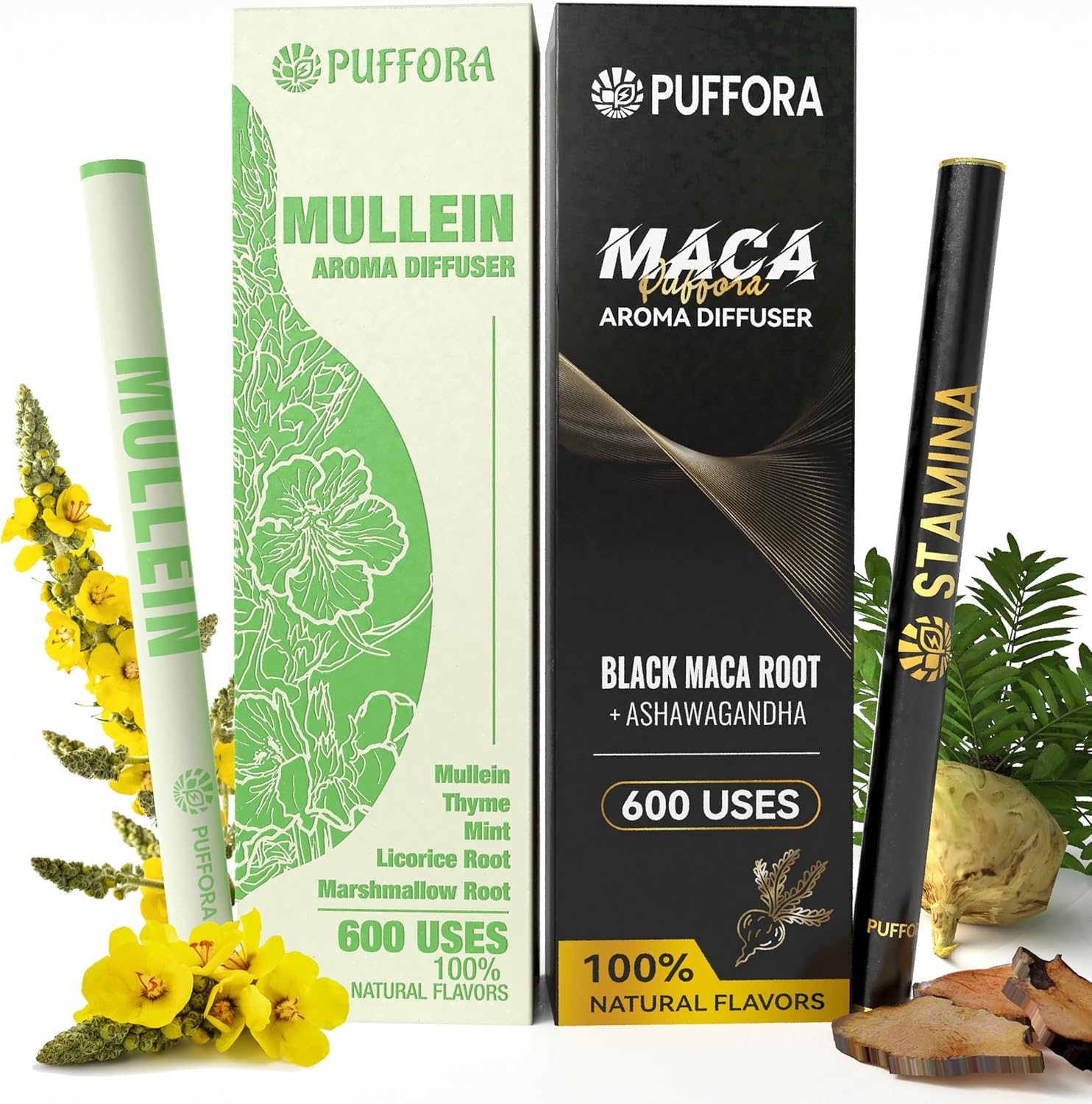 2 Pack, Maca Diffuser (Ashwagandha, B12, C) + Mullein Diffuser (Marshmallow Root, Mint) – Mixed Set, Herbal Anxiety Pen, Clean Breaths & Daily Vitality