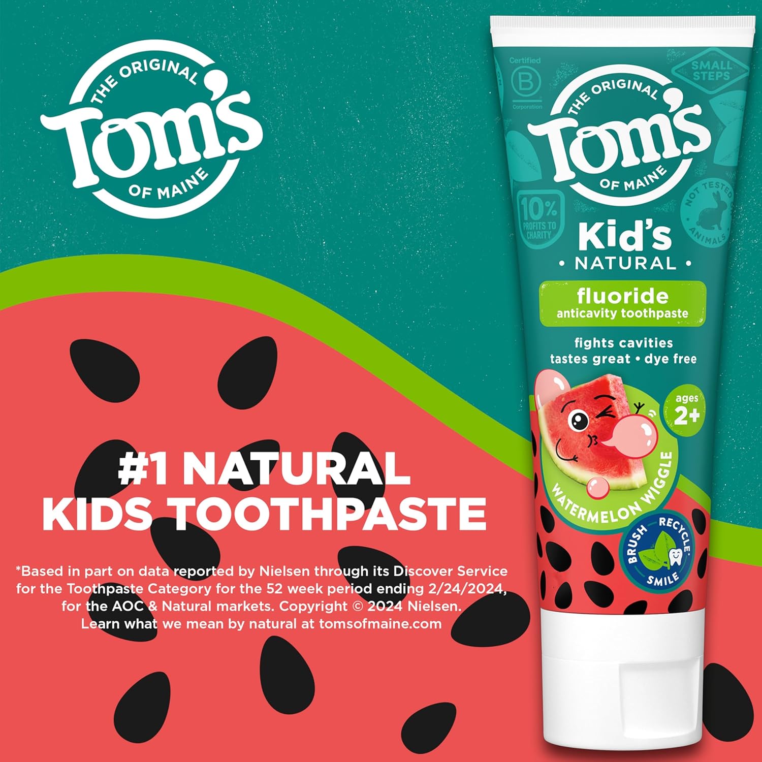 Tom’s of Maine Watermelon Wiggle Kids Toothpaste with Fluoride, Kids Natural Toothpaste, For Children Ages 2 and Up, Helps Prevent Cavities, 5.1 Oz 3 Pack