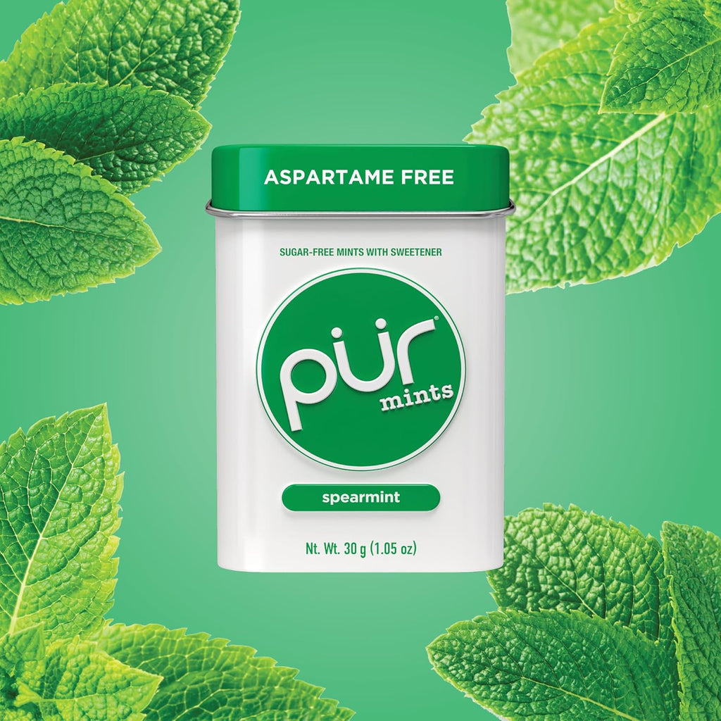 PUR Mints | Aspartame-Free | Made with Xylitol | Sugar-Free, Vegan, Gluten-Free & Keto Friendly | Natural Spearmint Flavor, 30 Pieces (Pack of 12)