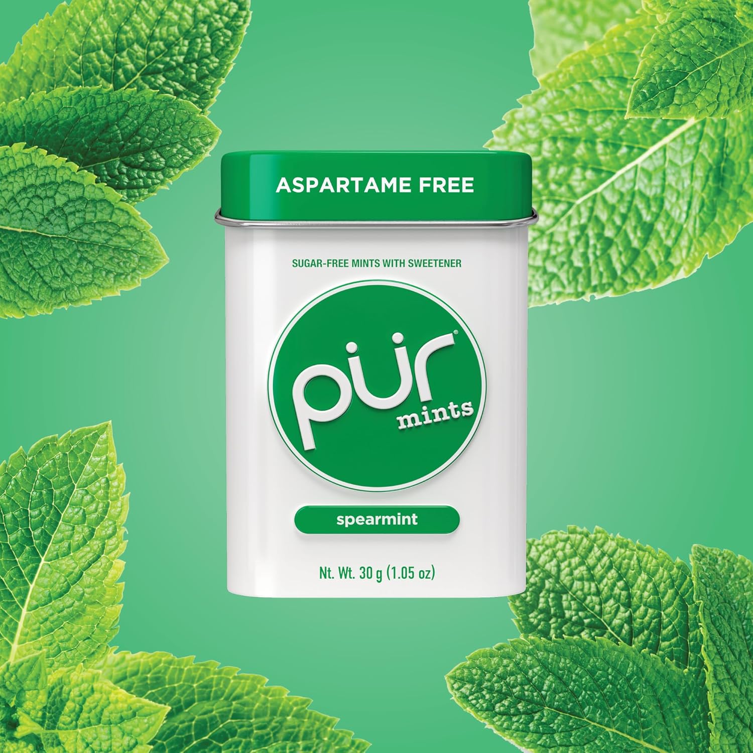 PUR Mints | Aspartame-Free | Made with Xylitol | Sugar-Free, Vegan, Gluten-Free & Keto Friendly | Natural Spearmint Flavor, 30 Pieces (Pack of 12)