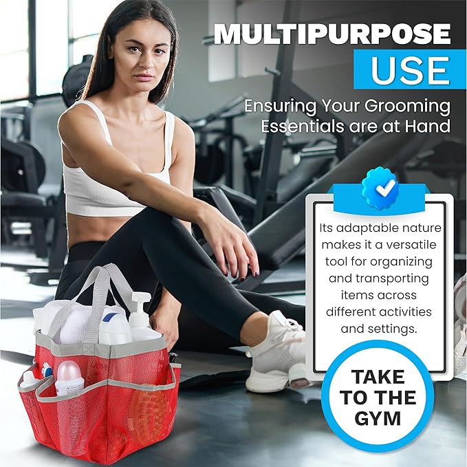 Handy Laundry Mesh Shower Caddy - 7 Pocket Portable Bathroom Organizer Tote for Travel, Gym & Dorm - Collapsible Small Shower Caddy Bag to Hold Toiletries & Essentials (Pink)