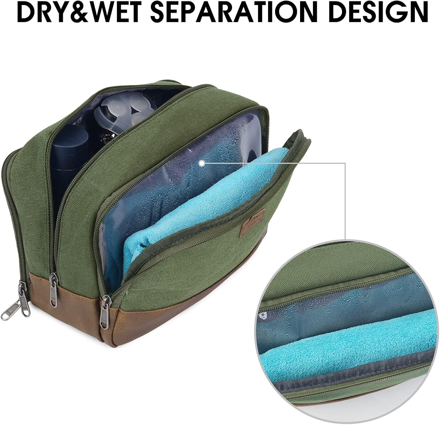WANDF Travel Toiletry Bag for Men Large Toiletries Shaving Bag Water Resistant Hanging Dopp Kit Travel Accessories Bag for Women Men (Green)