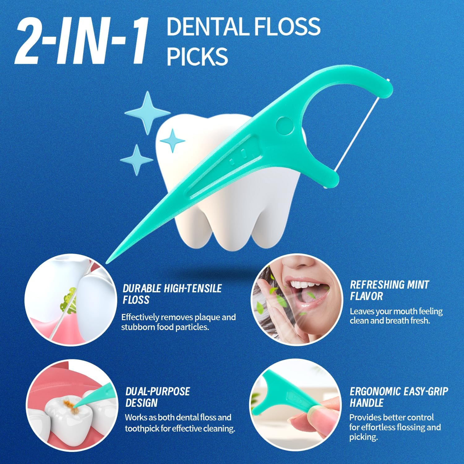 Floss Picks, 300 Count Mint Dental Floss Picks, Toothpicks with 5 Travel Cases for Extra Convenience, Helps Prevent Cavities, Remove Plaque & Freshen Breath, Premium Floss Sticks for Family