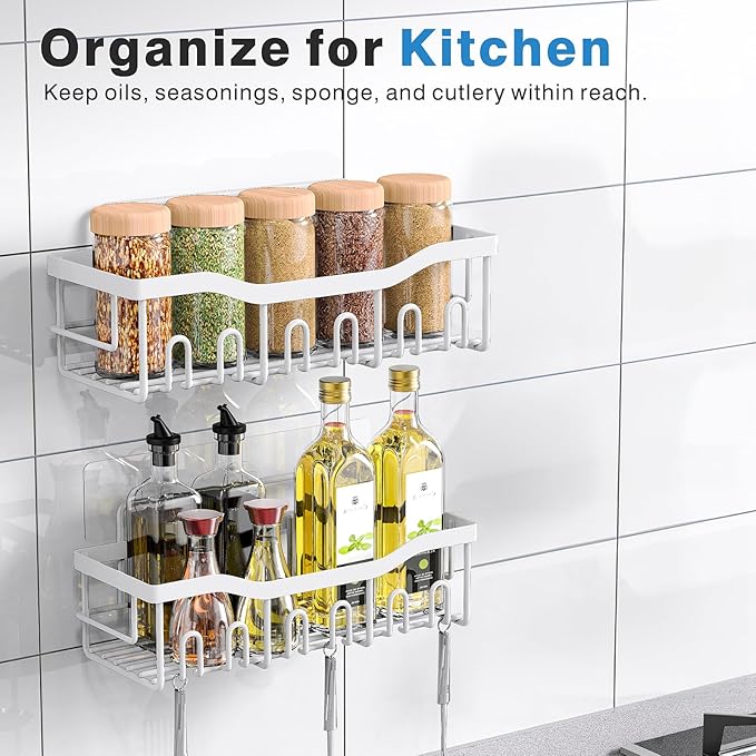 Shower Caddy 2 Pack,Adhesive Shower Organizer for Bathroom Storage&Home Decor&Kitchen organizers and storage,No Drilling,Large Capacity,Rustproof Stainless Steel Bathroom Organizer,Bathroom Decor Sets