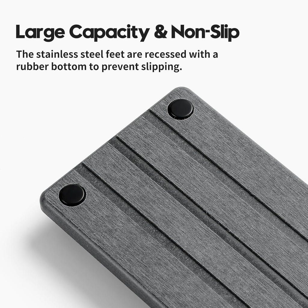 2 Pack Fast Drying Water Absorbing Diatomite Stone Mat Tray for Kitchen & Bathroom Counter - Instant Dry Sink Caddy Organizer - Vanity Holder for Soap and Sponge – Charcoal 10" x 4"