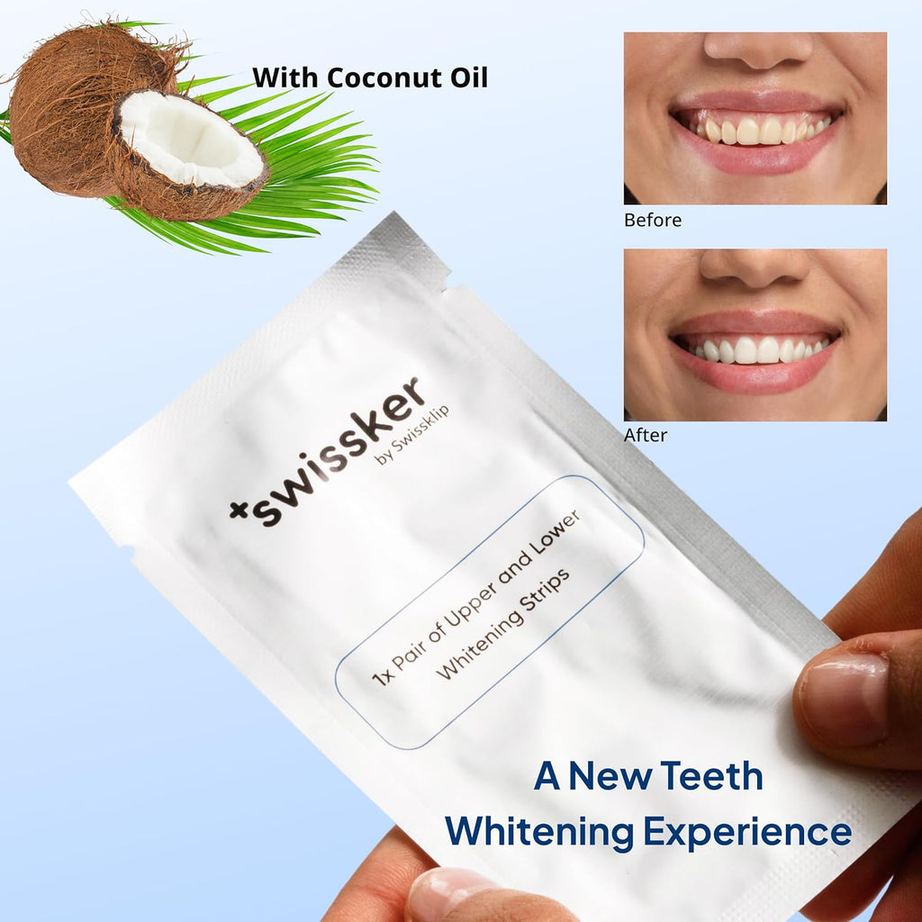 Swissklip ShineStrips Teeth Whitening Strips, Enamel Safe, Dentist Formulated, Visible Results in 2–3 Treatments, 28 Strips (14 Upper + 14 Lower)