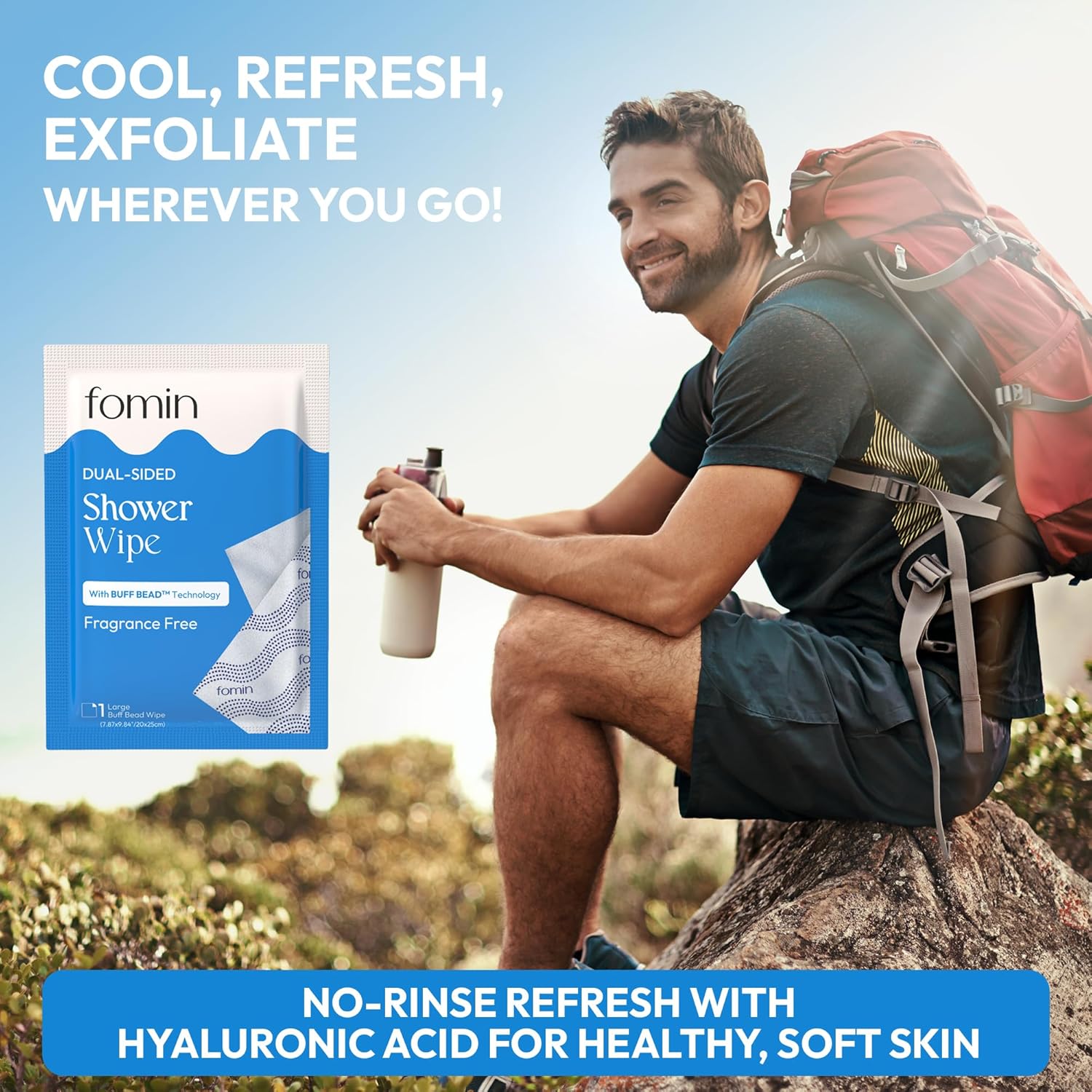 FOMIN Travel Shower Wipes - 10 Pack - No Rinse XL Bathing Wipes with Vitamin E - Fragrance-Free Full Body Wipe for Adults - Individually Wrapped Waterless Bath Wipe for Hygiene, Camping, & Gym