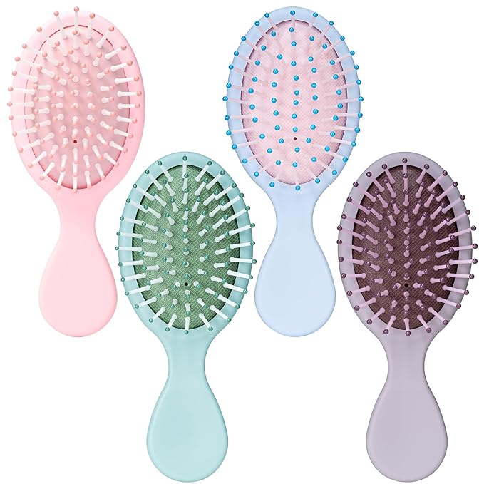 4Pcs Mini Hair Brush, Travel Detangling Brush for Girls Boys Kids Women Men, Pocket Small Hairbrush for Thick Curly Thin Long Short Wet or Dry Hair No Tangle