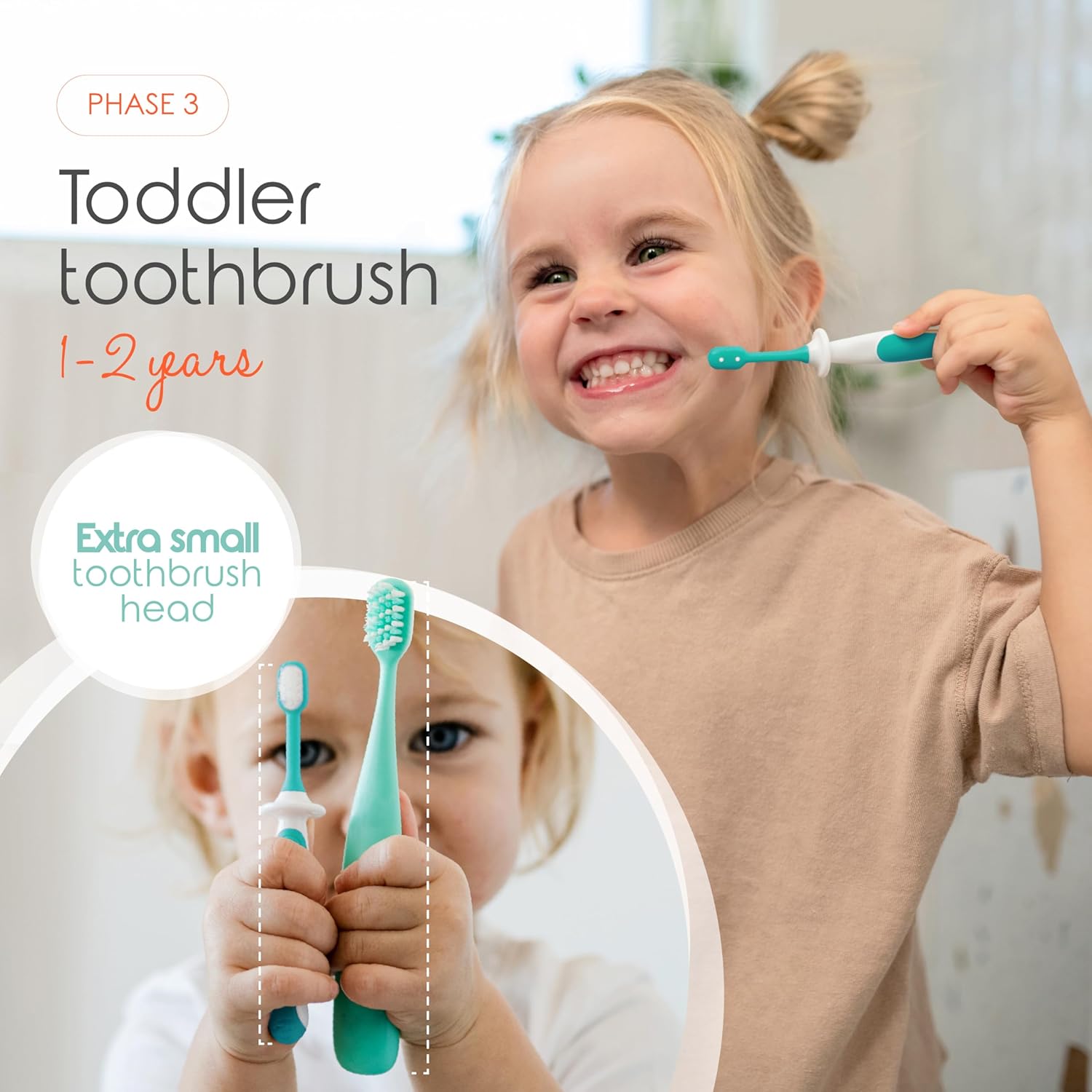 Cherish Baby Care Baby Toothbrush & Toddler Toothbrush Set (0-2 Years) - BPA-Free & Safety-Tested, 2023 Award Winner, Food-Grade Silicone (Teal)