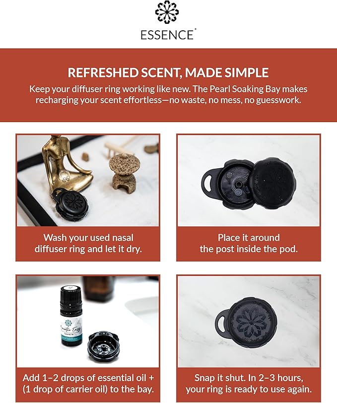 Essence Pearl Travel Case - Wearable Aromatherapy Kit with Nasal Diffuser Rings, Soaking Bay, and 5mL Essential Oil – Portable Wellness Gift Set for On?The?Go Self Care