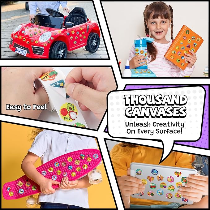 HORIECHALY Smelly Roll Stickers for Kids 4 Rolls, 1200 PCS 4 Scent Scratch and Sniff Stickers Food Theme, Positive Reward for Classroom, Portable Drawer Box for Travel, Car, Airplane