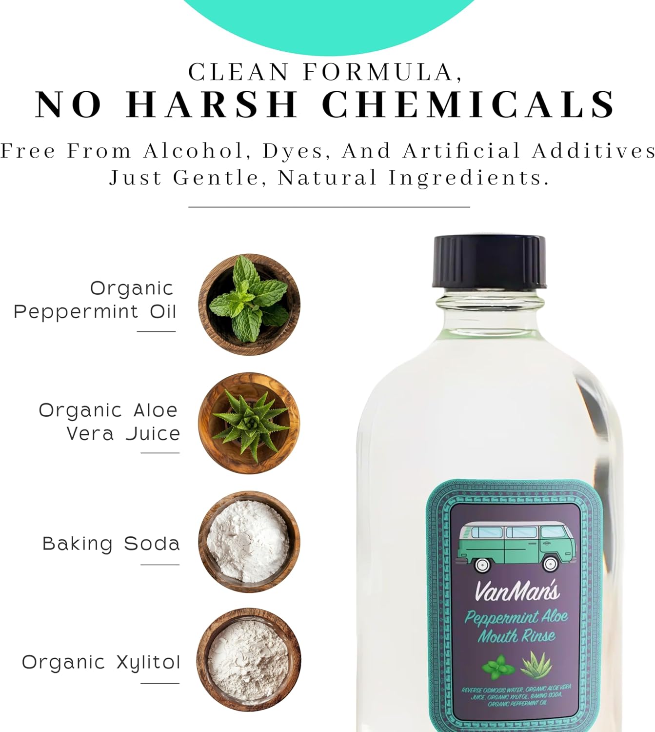 Vanman's - Oral Mouth Care Kit with Powder Toothpaste (2.2 Ounce) and Oral Rinse Mouthwash (8.8 Ounce) - Aloe, Mint Remineralizing Mouthwash and Tooth Powder with Coconut Charcoal, Egg Shell