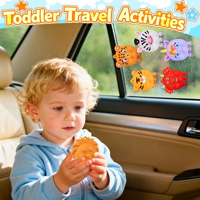 Stocking Stuffers for Kids Toddlers, 12PCS Animal Suction Pop Toys for Age 1 2 3 4 5 6, Airplane Car Travel Activities Essential, Birthday Gifts for Boys Girls 3 4 5+ Year Old, Bath Toys for Toddlers