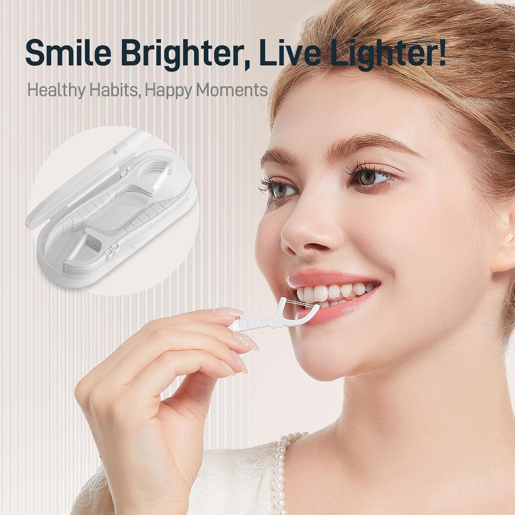 Holy Rose Dental Floss Picks Holder, Mini Flossers Portable Case 6 Box, Mint Flavor for Double String Flossing 60 Count Providing Adults Travel with Perfect Oral Care