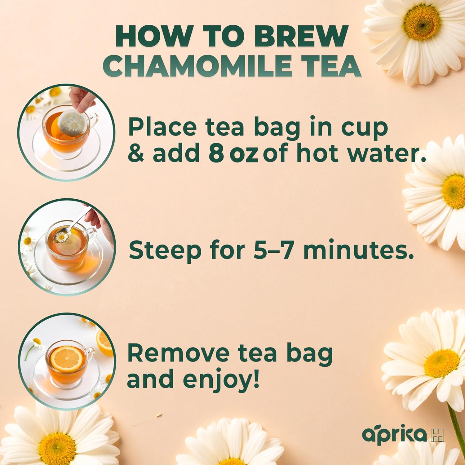 100% Pure Chamomile Tea - Only Flowers without Stems, Chamomile Tea Bags Caffeine Free, 60 count, Calming Tea Chamomile by Aprika Life