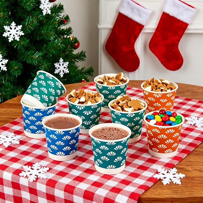 JollyPack 300 Pack 3 oz Disposable Bathroom Paper Cups, Small Mouthwash Cups in Orange, Blue, and Green, Great for Candy, Biscuits, Bathroom Use, Parties, Picnics, and Travel