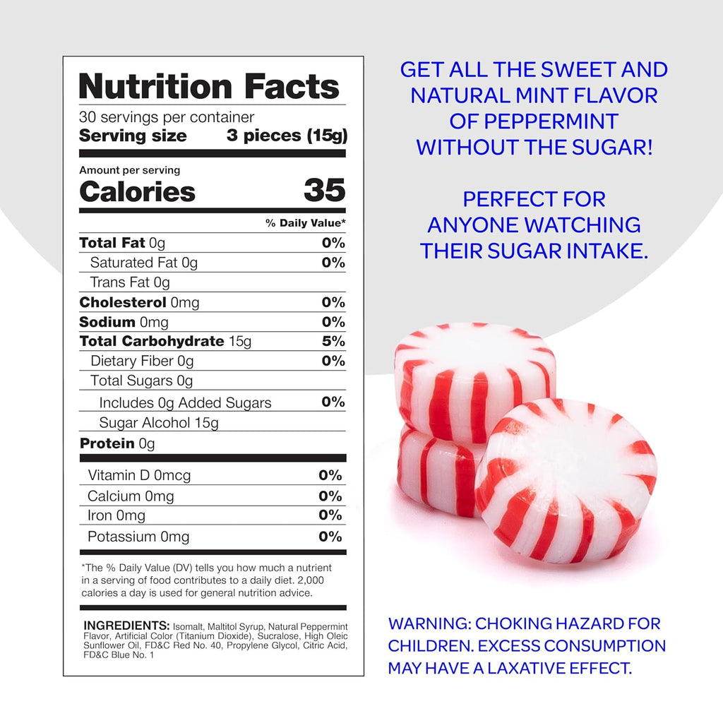 Sugar Free Starlight Mints - 1 Pound Pack (About 90 Count) - Peppermint Hard Candy - Individually Wrapped Sugar Free Mints