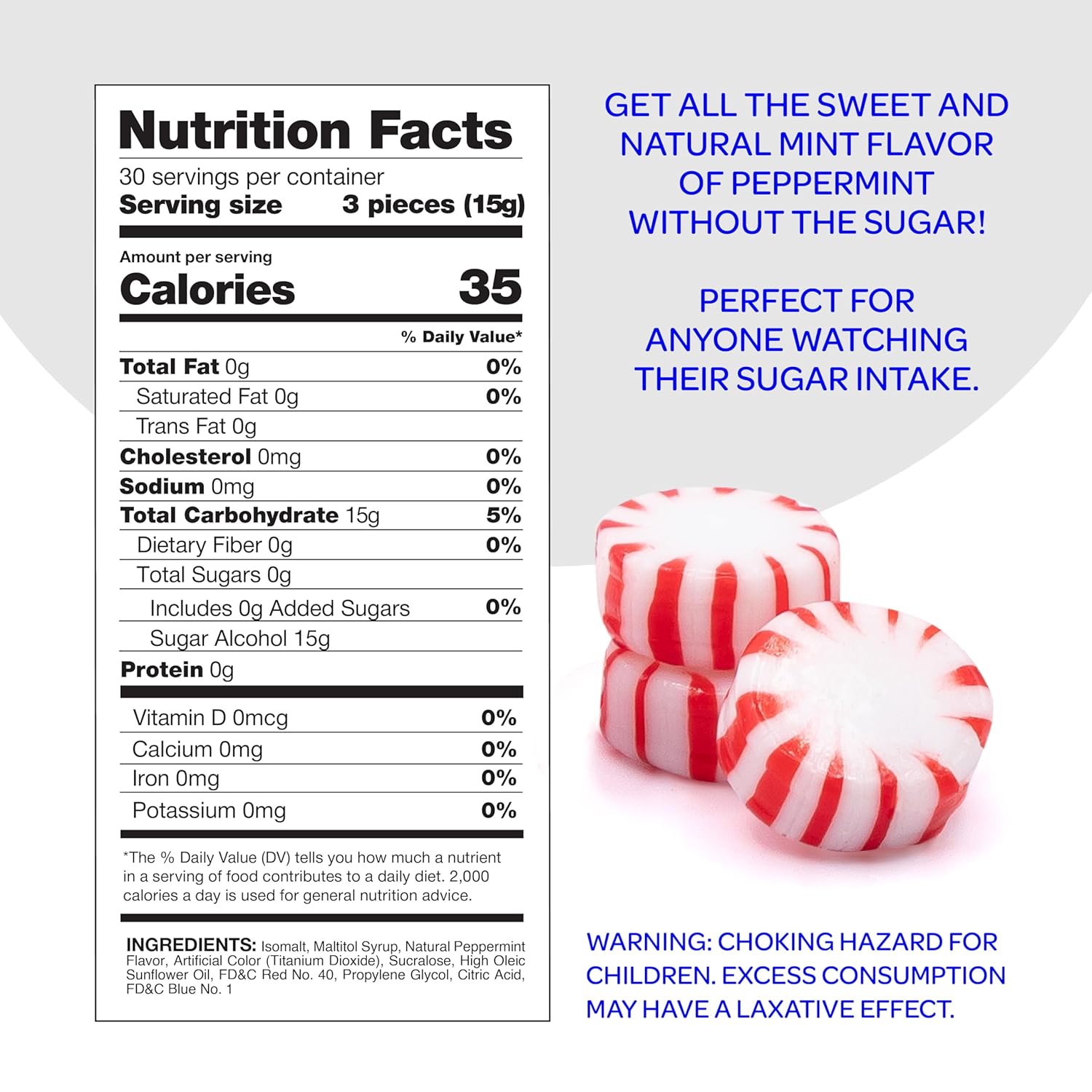 Sugar Free Starlight Mints - 1 Pound Pack (About 90 Count) - Peppermint Hard Candy - Individually Wrapped Sugar Free Mints