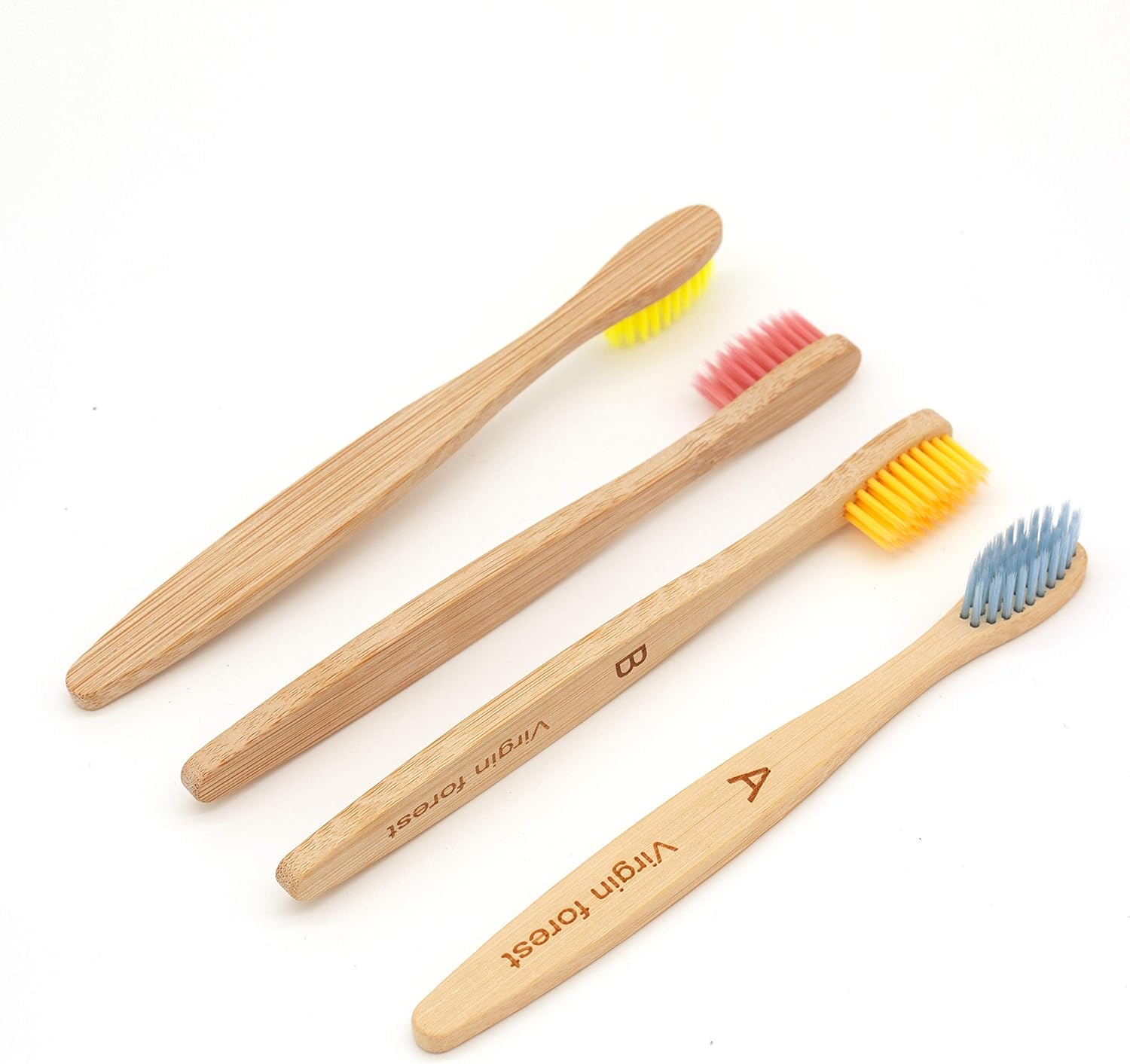 Virgin Forest Kids Bamboo Toothbrushes, Biodegradable Handle, BPA-Free Soft Bristles, Children Size Set of 4 (4 Colors)