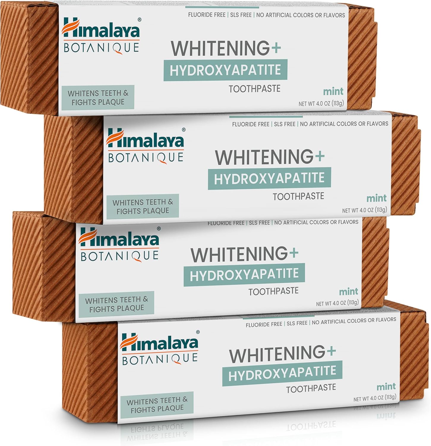 Himalaya Botanique Whitening + Hydroxyapatite Toothpaste, Mint Flavor - Nano Hydroxyapatite to Support Remineralization and Restore Enamel to Strengthen Teeth - Vegan, Gluten Free, 4 oz (Pack of 4)