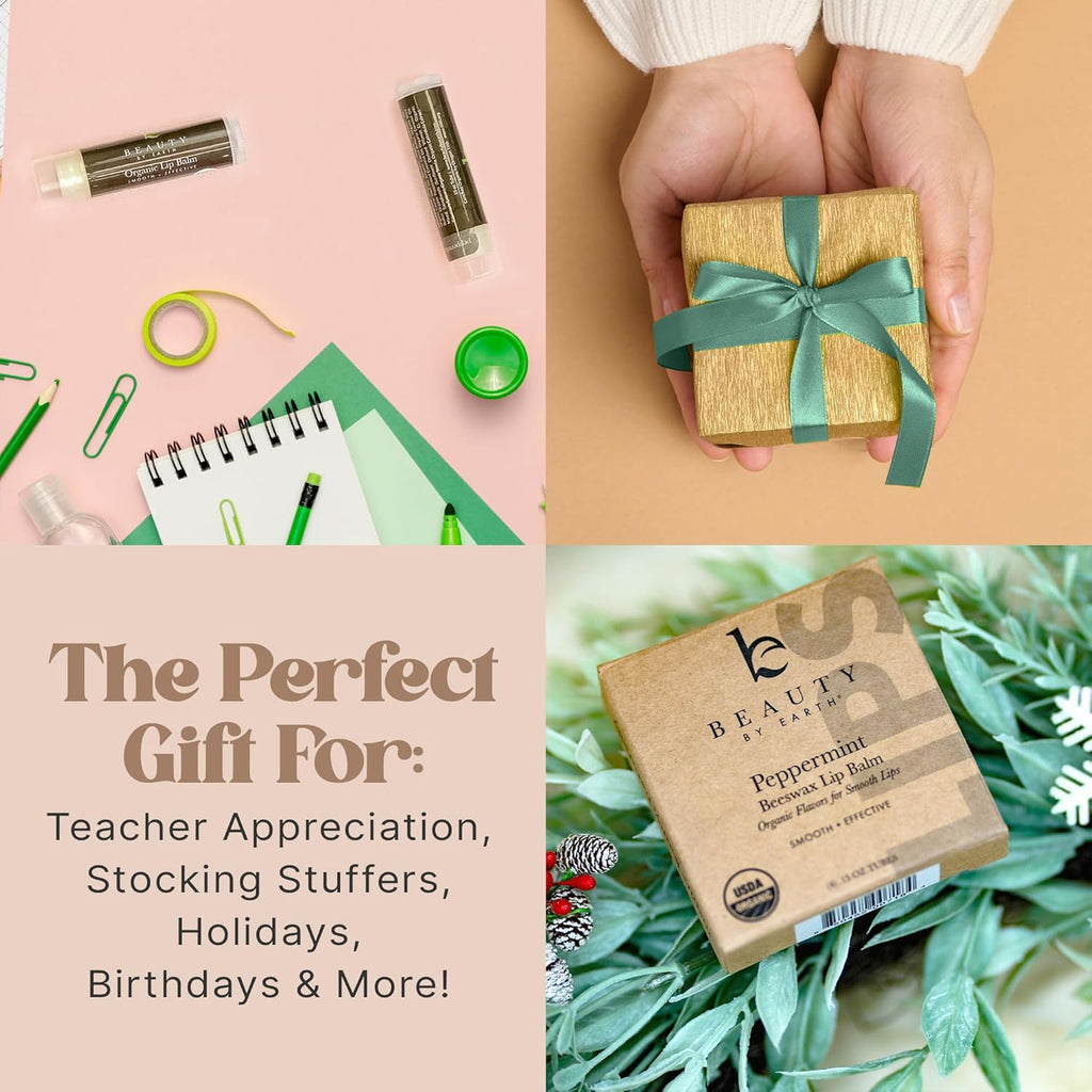 USDA Organic Peppermint Lip Balm - USA Made with Natural Ingredients, Stocking Stuffers for Women & Men, Lip Moisturizer Chapstick for Dry Lips, Small Stocking Stuffers for Wife, Teens & Adults