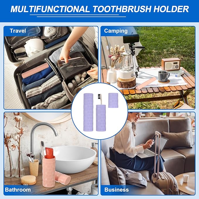 uxcell 2Pcs Travel Toothbrush Case, 8.1x2.2x1.6 Portable Travel Toothbrush Holder with Dot, Plastic Toothpaste Container for Bathroom, Gym, Business Trip, Camping, Purple
