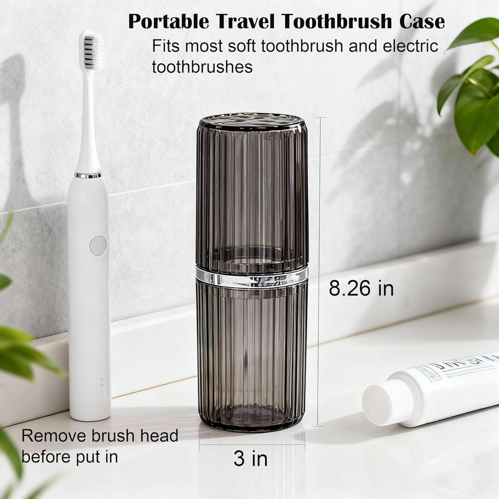 Toothbrush Travel Case, 2-in-1 Multifunction Dustproof Portable Toothbrush Cup & Toothpaste Storage Container, Toothbrush Case for Traveling Bathroom Camping Business Trip School (Grey)