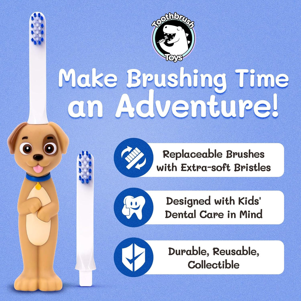 Kids Soft Bristle Puppy Toothbrush for Ages 2+, Gentle and Cute Toothbrush for Children with Replaceable Brush Head, Ergonomic Handle Kids Brush for Teeth Care Ideal for Toddlers, Puppy Design