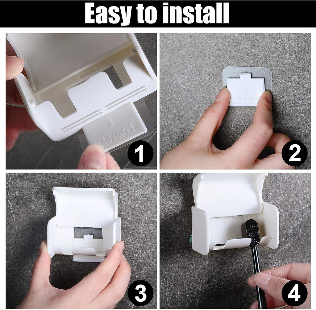 Patelai 2 Pcs Toothbrush Holder Wall Mounted with Cover,2 Slots Self Adhesive Electric Toothbrushes Storage Organizer for Dorm Bathrooms Cabinet and Shower