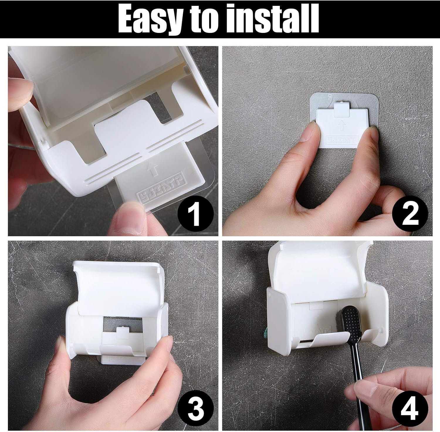 Patelai 2 Pcs Toothbrush Holder Wall Mounted with Cover,2 Slots Self Adhesive Electric Toothbrushes Storage Organizer for Dorm Bathrooms Cabinet and Shower