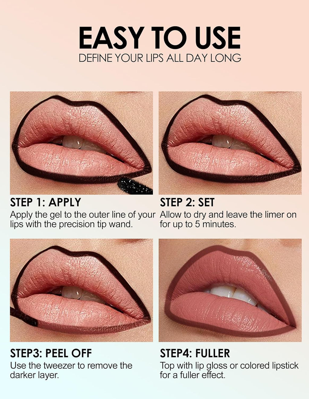 Erinde Peel Off Lip Liner Stain, Long Lasting Tattoo Lip Liner with Tweezer, Matte Finish Peel Off Lip Stain, Waterproof Transfer Proof Lip Stain Peel Off, Non-Stick Cup Nude Lipstain Lipliner, 03