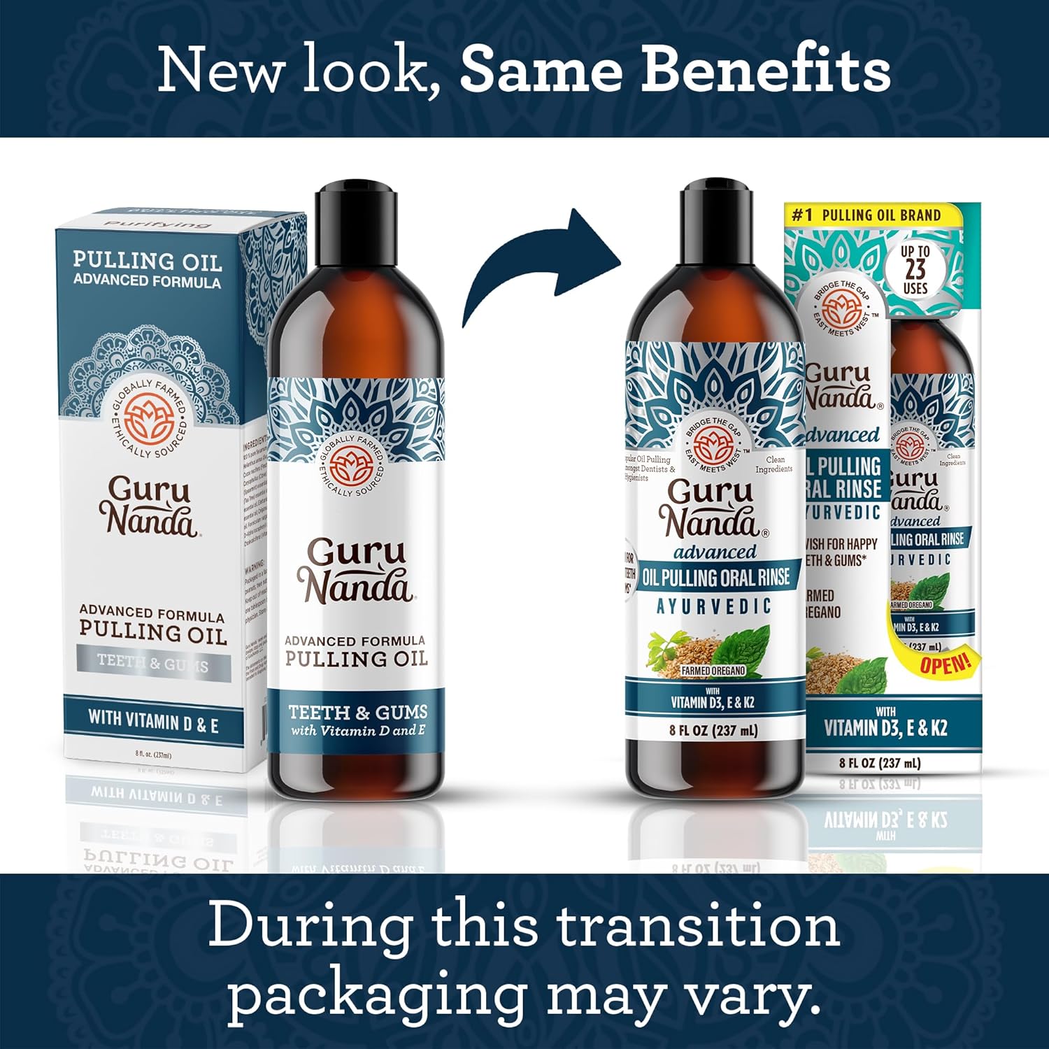 GuruNanda Advanced Oil Pulling Mouthwash for Enhanced Oral Care with Sesame & Oregano Oil, Promotes Deep Cleaning for Healthy Teeth & Gums, with Toothbrush and Tongue Scraper, Alcohol-Free, 8 Oz