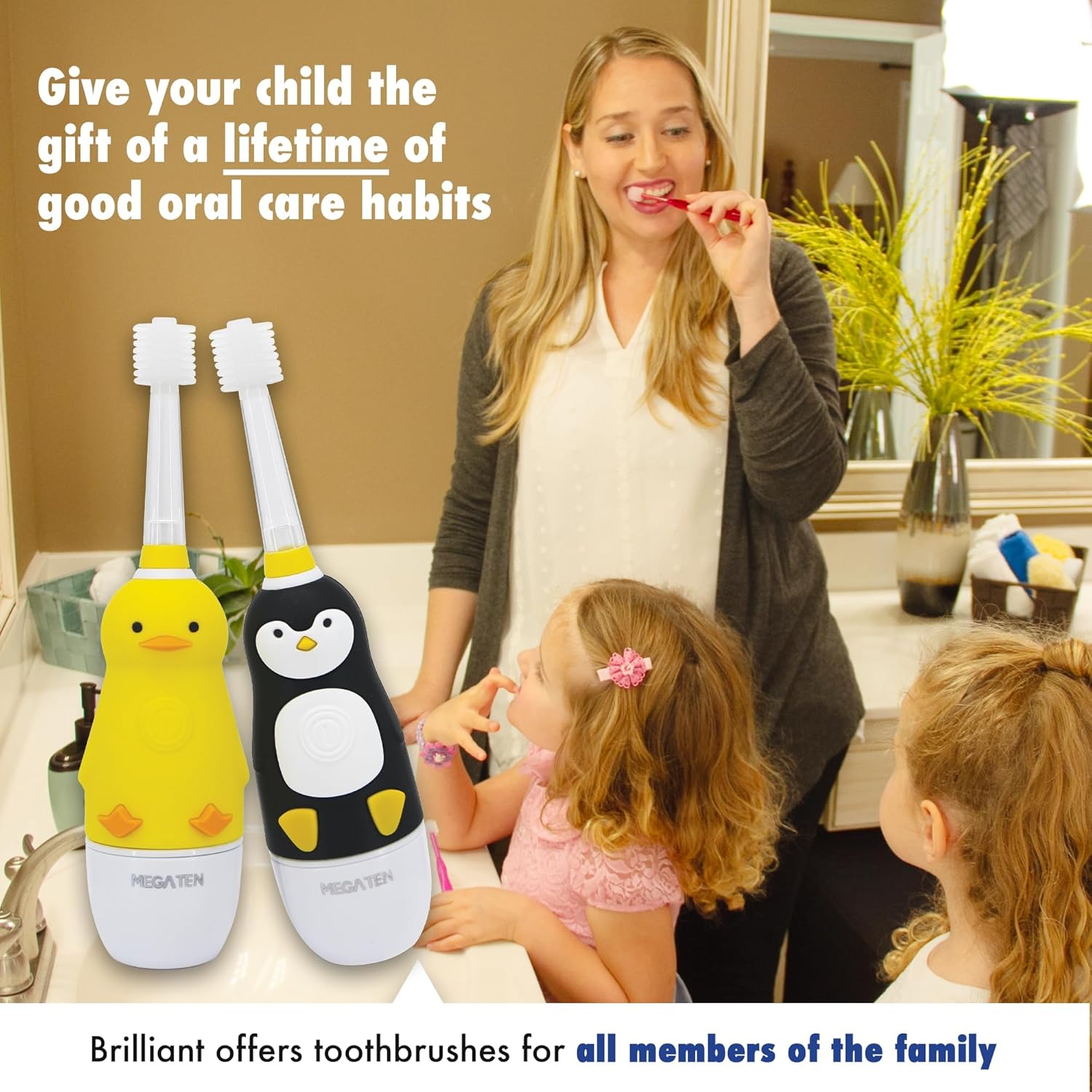 Brilliant Oral Care Kids Sonic Toothbrush Ultra Soft Replacement Heads, for Children Ages 3+, Yellow, 2 Pack
