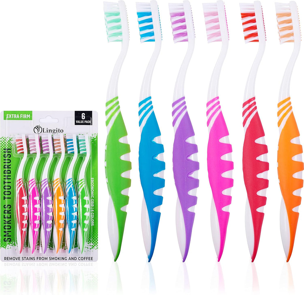 Extra Firm Toothbrush, Hard Bristle Toothbrush Set for Adults or Smokers Travel Kit, Multicolor Denture Brush, Large Head, Manual Travel Toothbrush Hard Bristles