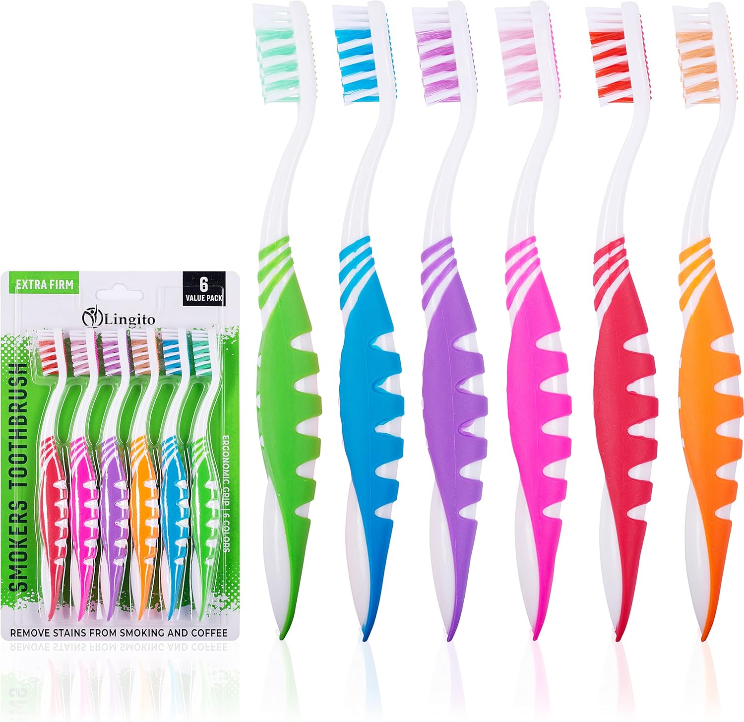 Extra Firm Toothbrush, Hard Bristle Toothbrush Set for Adults or Smokers Travel Kit, Multicolor Denture Brush, Large Head, Manual Travel Toothbrush Hard Bristles