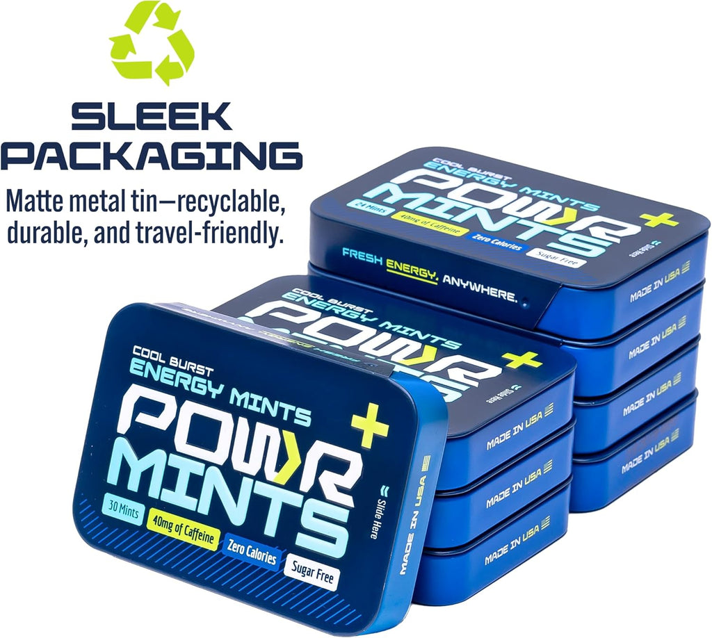POWR Energy Mints - 24 Mints, 40mg of Caffeine Per Mint, Sugar Free, Zero Calories, No Aspartame - Pre-Workout, Cycling, Running, Endurance - Focus & Energy
