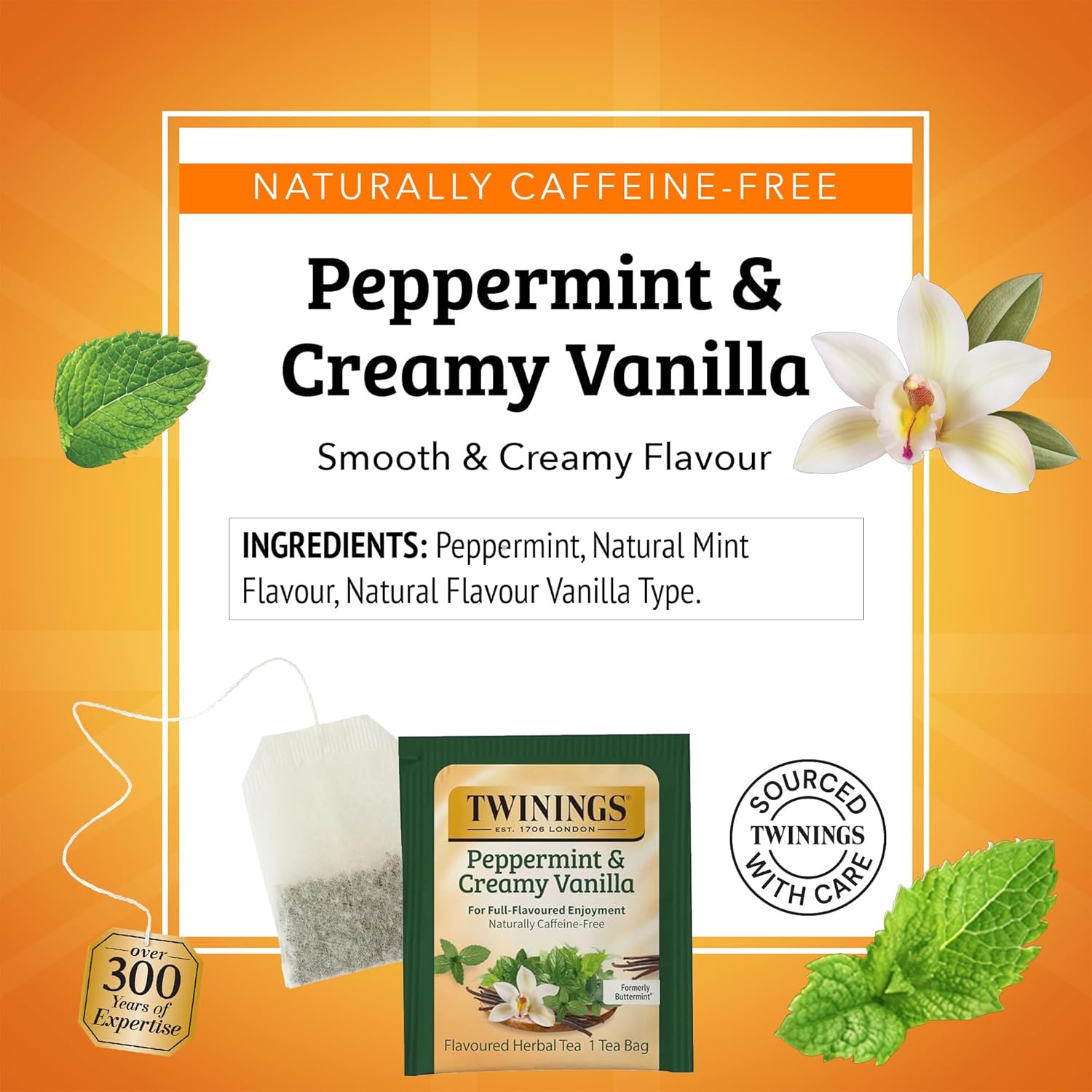 Twinings Peppermint & Creamy Vanilla Herbal Tea Individually Wrapped Bags, 20 Count (Pack of 2), Formerly Buttermint, Naturally Caffeine-Free, Enjoy Hot or Iced