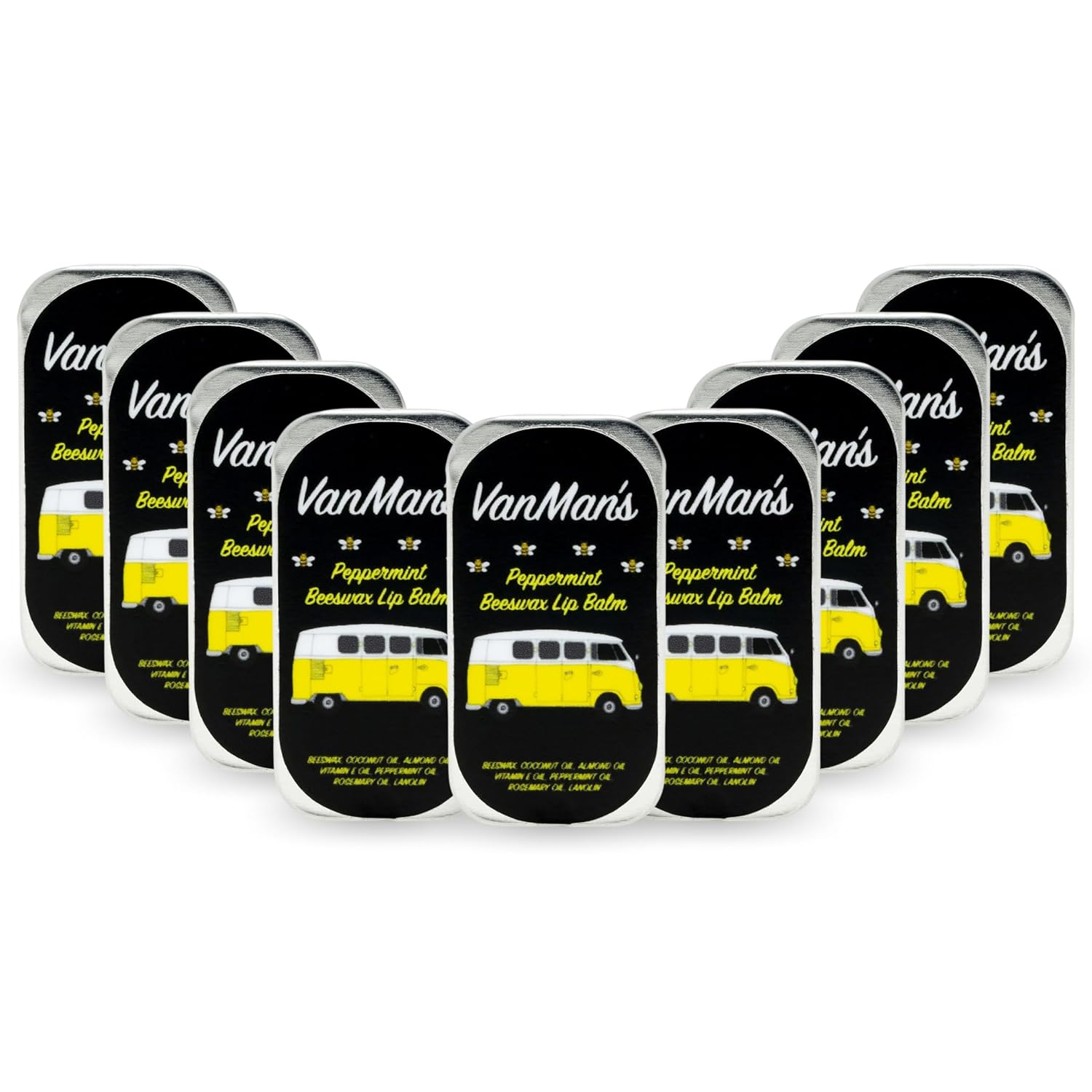 Vanman’s - Handmade Peppermint Beeswax Lip Balm (9 Pack) - Peppermints Lip Balm with Rosemary, Almond and Coconut Oil - Bee Balm with Vitamin E - Peppermint Balm Ideal for Dry Lips - 2 oz