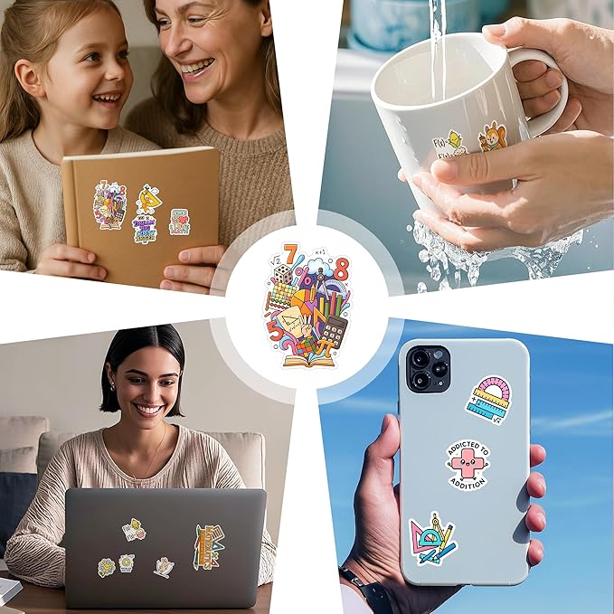 100 PCS Math Stickers Pack, Vinyl Waterproof Decals of Numbers Equations Geometry Algebra Graphs and Pi Symbols, Fun Gift for Kids Teens Adults Students Teachers Water Bottle Scrapbook