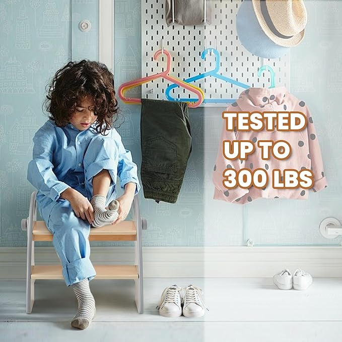 Wooden Step Stool, Two Step Stools, 300 lb. Load Capacity, with Safety Non-Slip Pads and Handles, Bamboo Step Stool for Bathroom and Kitchen, Children's Christmas Gift (Grizzly)