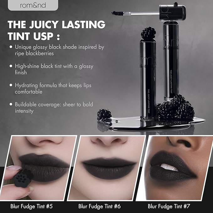 rom&nd BLACK LIP TRIO EDITION – Authentic Black Glossy Lip Tint & Liner Pencil Set | Buildable, Hydrating, Versatile K-Beauty Makeup