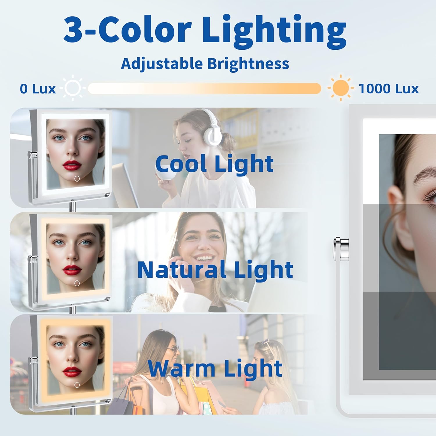 Ruacq Rechargeable Wall Mounted Makeup Mirror with Lights, Double Sided 1X/10X Magnifying Vanity Mirror with 3 Color Lighting, Touch Screen Dimmable, 360° Rotation Extension Foldable Arm(Chrome)