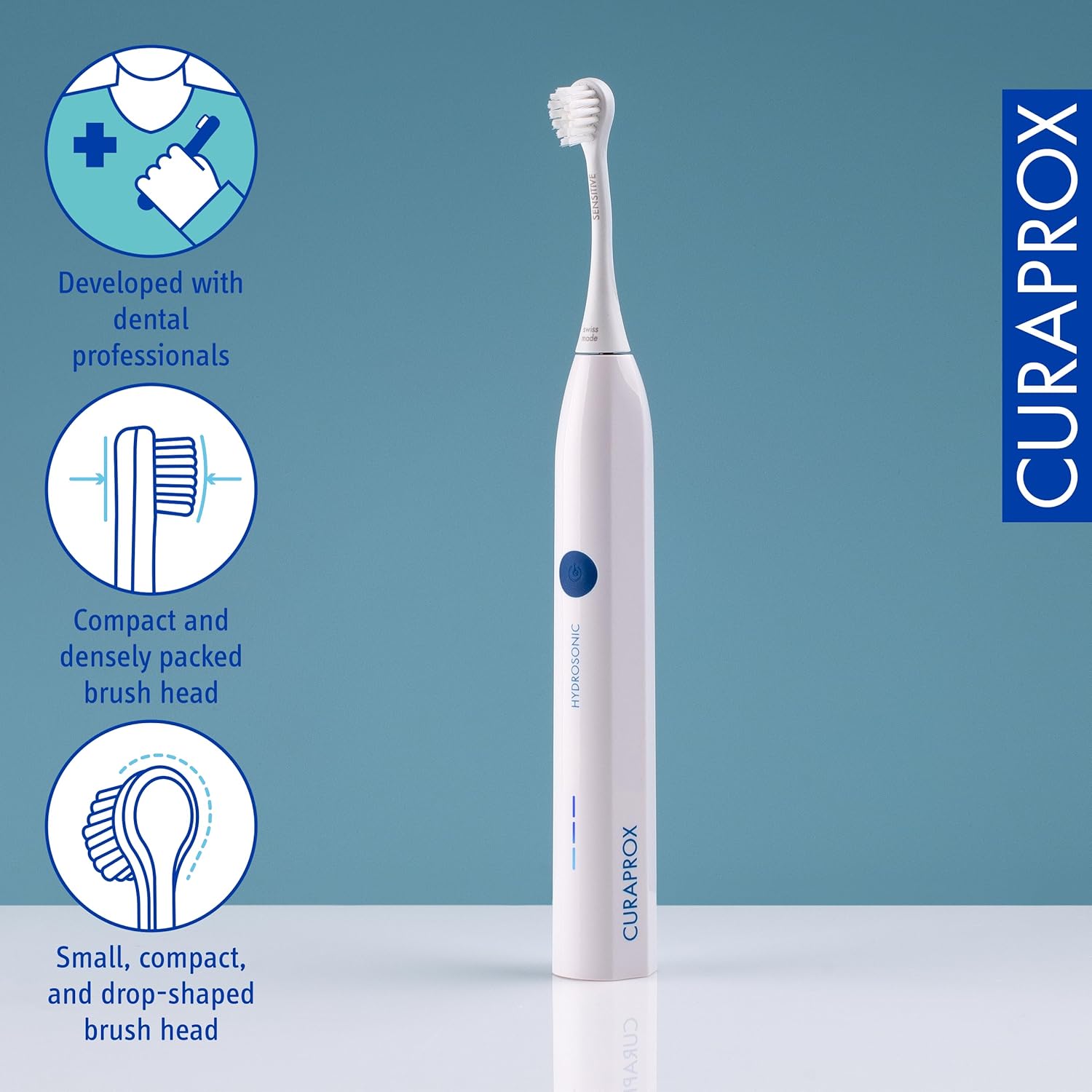 Curaprox Hydrosonic Easy Sonic Toothbrush – for Daily Gum Care and Plaque Control | Simple, Effective, Reliable | One Brush Head