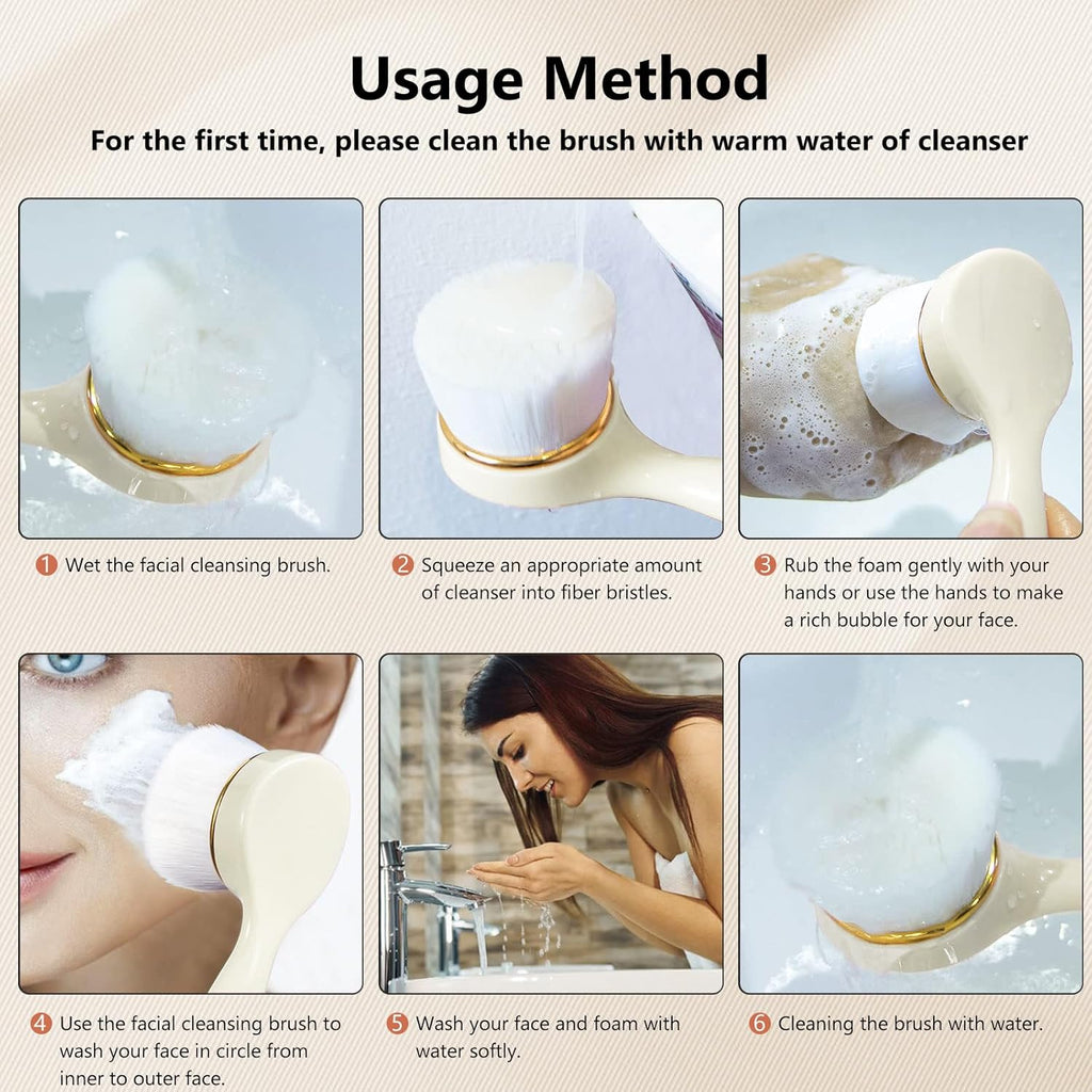 2 Pack Soft Bristle Facial Cleansing Brush for Deep Pore Cleaning, Face Exfoliating Scrub Brush for Face Cleansing Skincare Massaging,Jade White