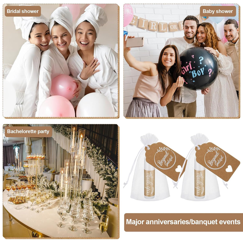 Leelosp Wedding Thank You Lip Balm Bulk Small Natural Moisturizing Mini Balm Lip Care Product Include Organza Bag and Appreciation Card for Women Baby Shower Favors, 5 Fragrance(15 Sets)