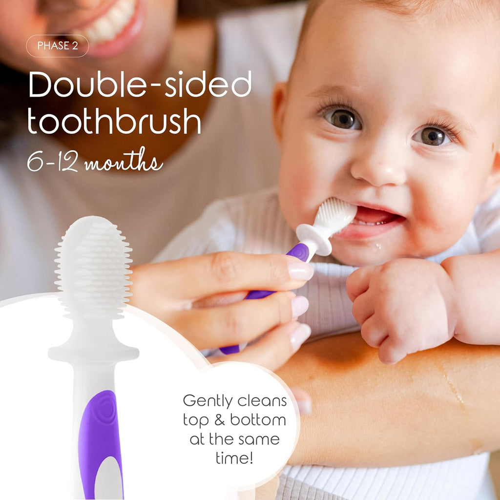 Cherish Baby Care Baby Toothbrush & Toddler Toothbrush Set (0-2 Years) - BPA-Free & Safety-Tested, 2023 Award Winner, Food-Grade Silicone (Purple)