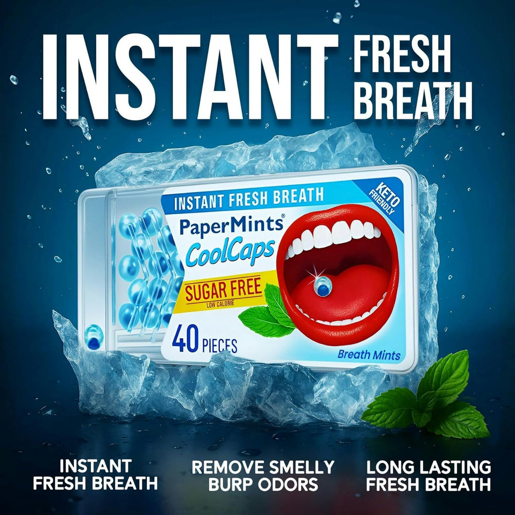 Papermints Coolcaps Sugar-Free Breath Mints 24 x 40-pack. Keto-Friendly Gut Cleanse Breath Freshener Bad Breath Treatment for Dry Mouth & Halitosis. Mouthwash Travel size.