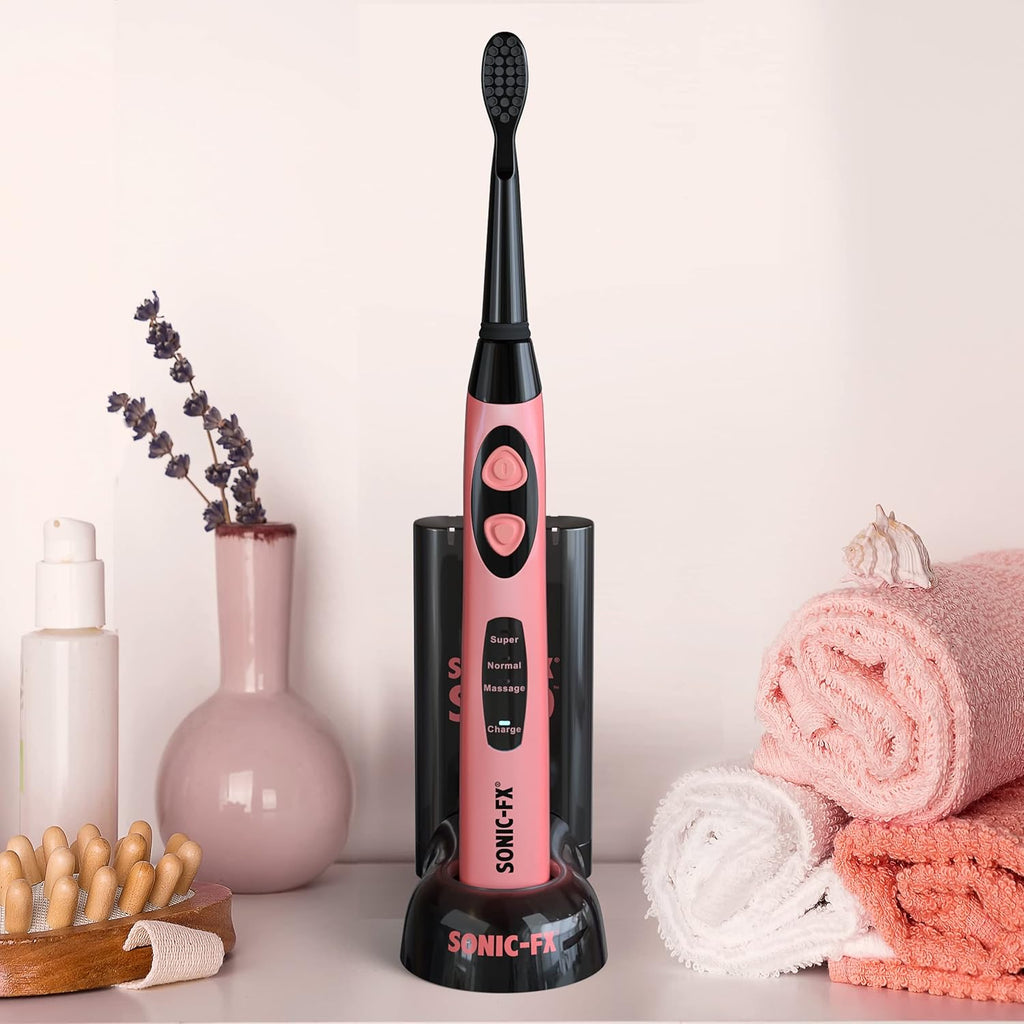 Sonic-FX Solo Electric Toothbrush - 3 Brushing Modes - with Intelligent Auto-Timer, Includes 2 Tooth Brush Heads, and 1 Interdental Head, Rechargeable, Electronic Charging/Storage Base (Coral)